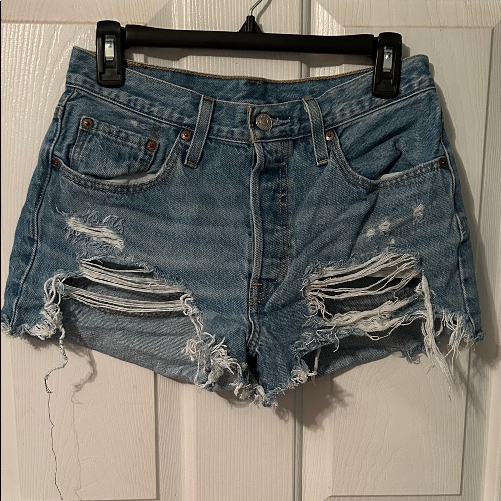 Levi's Blue Distressed Jean Shorts
